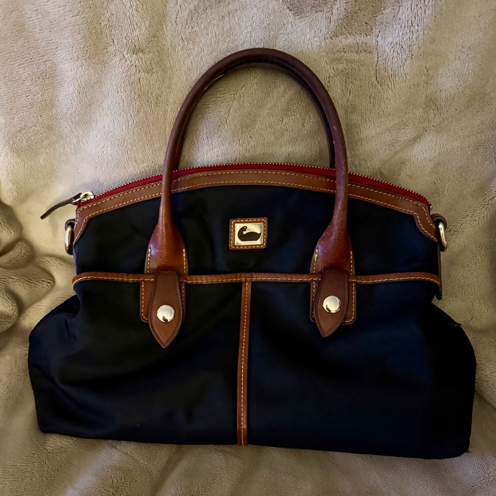 Dooney & Bourke Designer‎ Satchel Medium Black Nylon Leather Trim Handbag